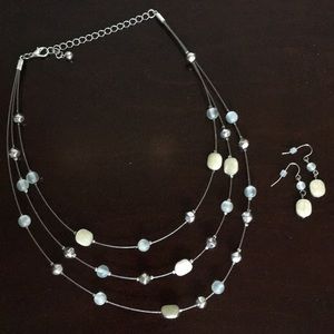 Silver Triple Strand Necklace and Earrings